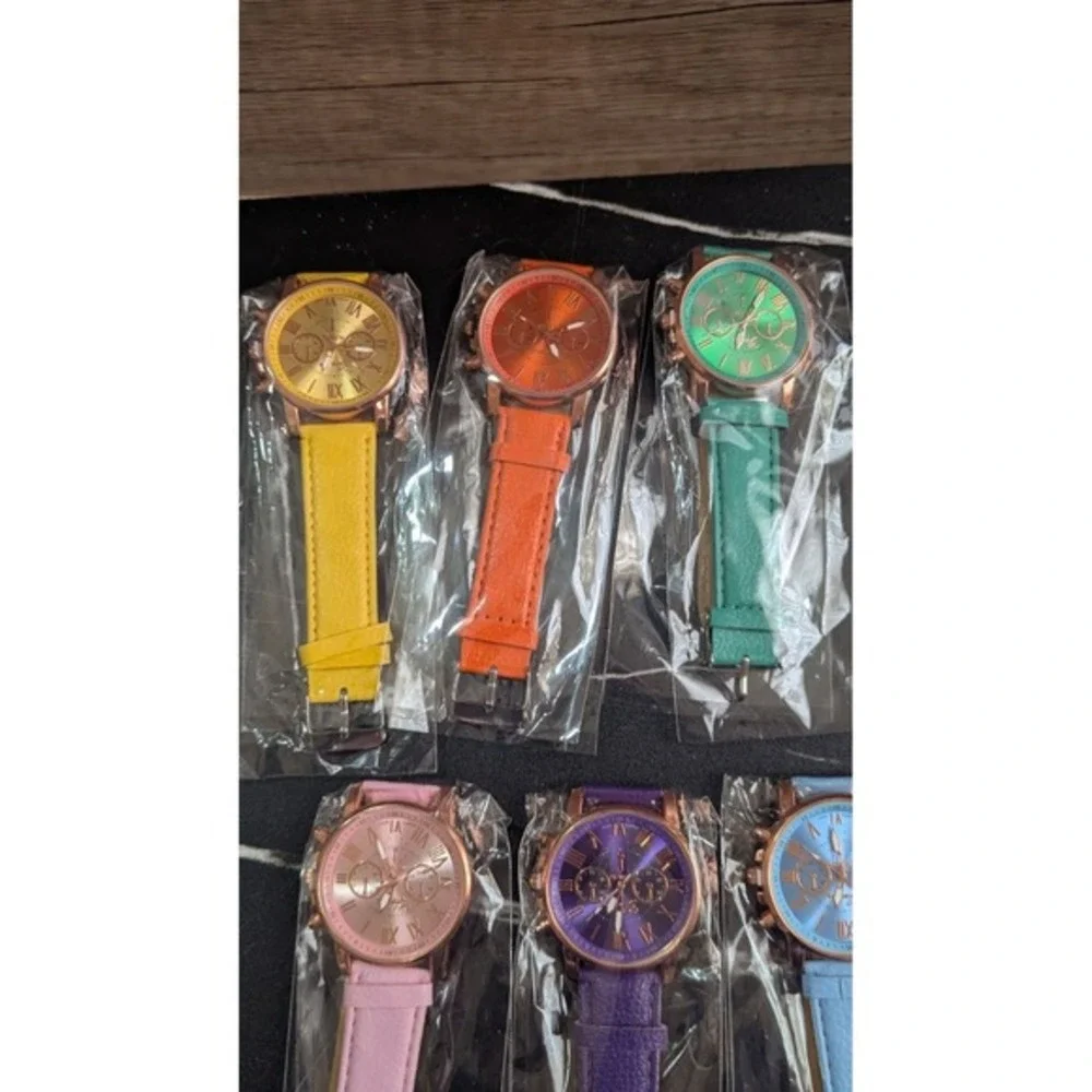 Geneva Rose Gold Tone Watch Set of 7 Colorful Bands New‎ Old Stock JH24